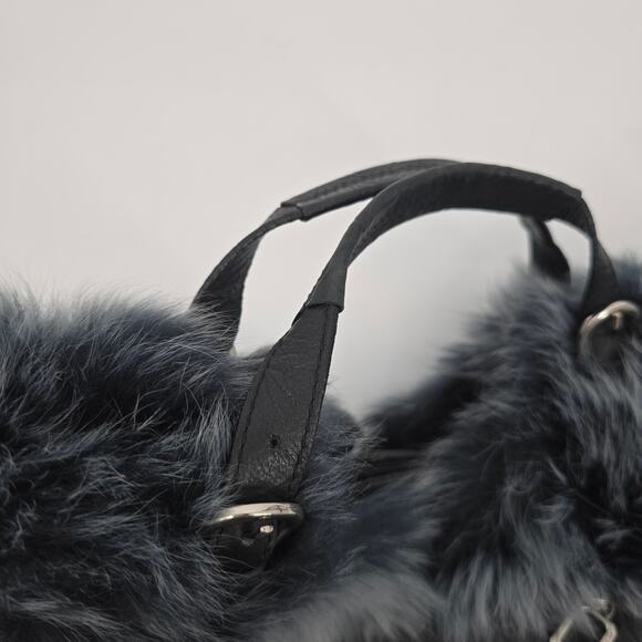Galaday Removeable‎ Fur Detail Crinkle Leather Handbag Shoulder Purse Tote Black - Picture 7 of 16